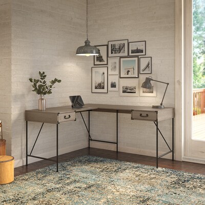 kathy ireland® Home by Bush Furniture Ironworks 60" L-Shaped Writing Desk, Restored Gray (KI50312-03)