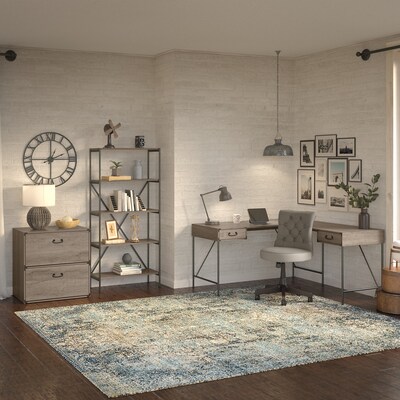 kathy ireland® Home by Bush Furniture Ironworks 60" L-Shaped Writing Desk, Restored Gray (KI50312-03)