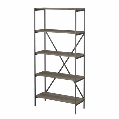 kathy ireland® Home by Bush Furniture Ironworks 5-Shelf 66H Etagere Bookcase, Restored Gray (KI50308-03)