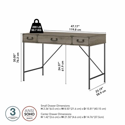 kathy ireland® Home by Bush Furniture Ironworks 48" Writing Desk with Drawers, Restored Gray (KI50301-03)