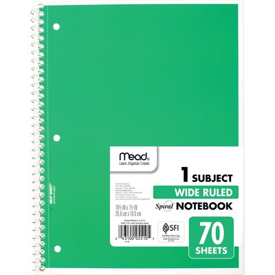 Mead 1-Subject Notebooks, 8" x 10.5", Wide Ruled, 70 Sheets, Each (05510)