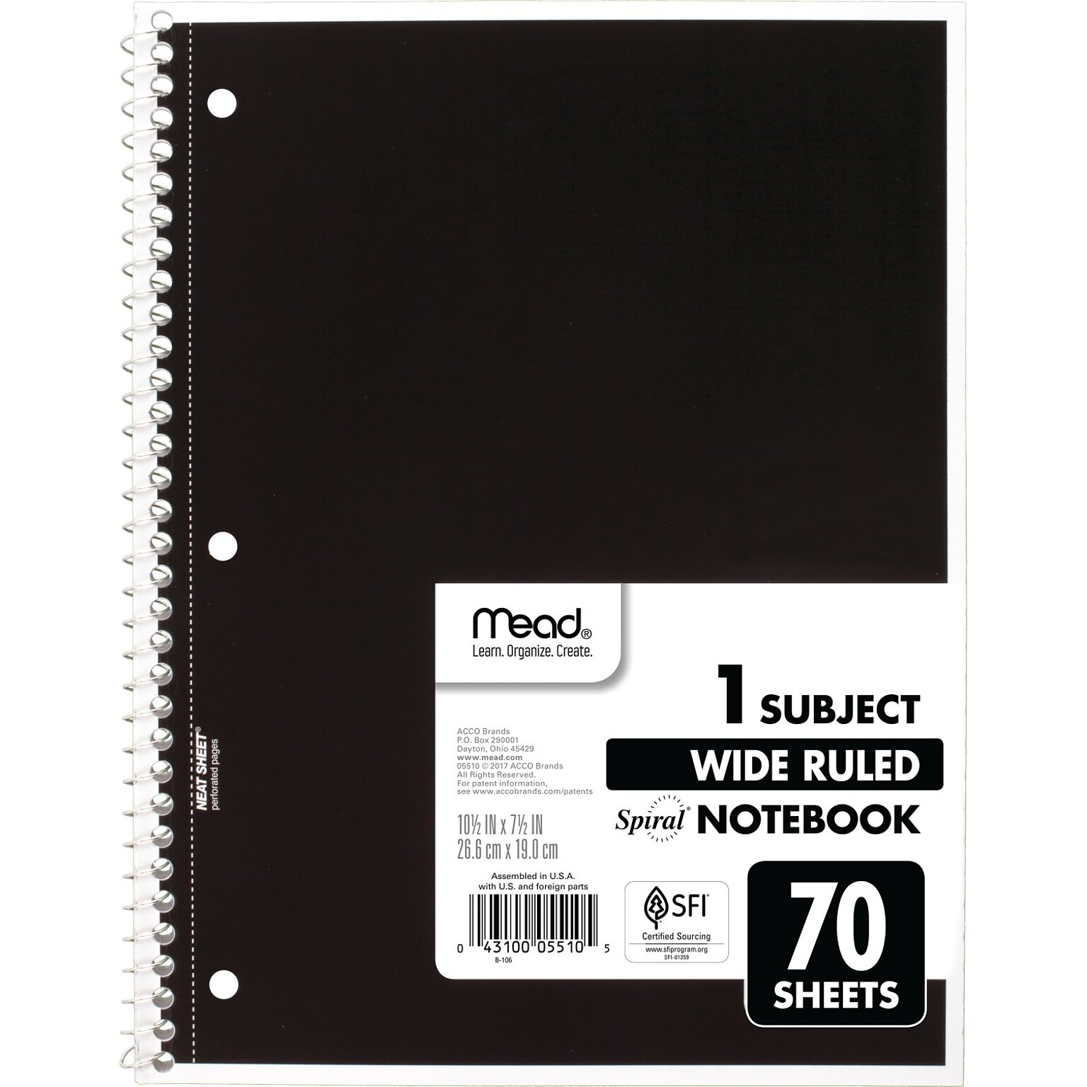 Mead 1-Subject Notebooks, 8 x 10.5, Wide Ruled, 70 Sheets, Each (05510)