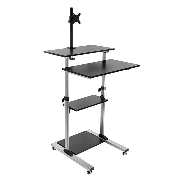 Mount-It! Rolling Sit-Stand Computer Workstation with Monitor Mount, Silver (MI-7942)