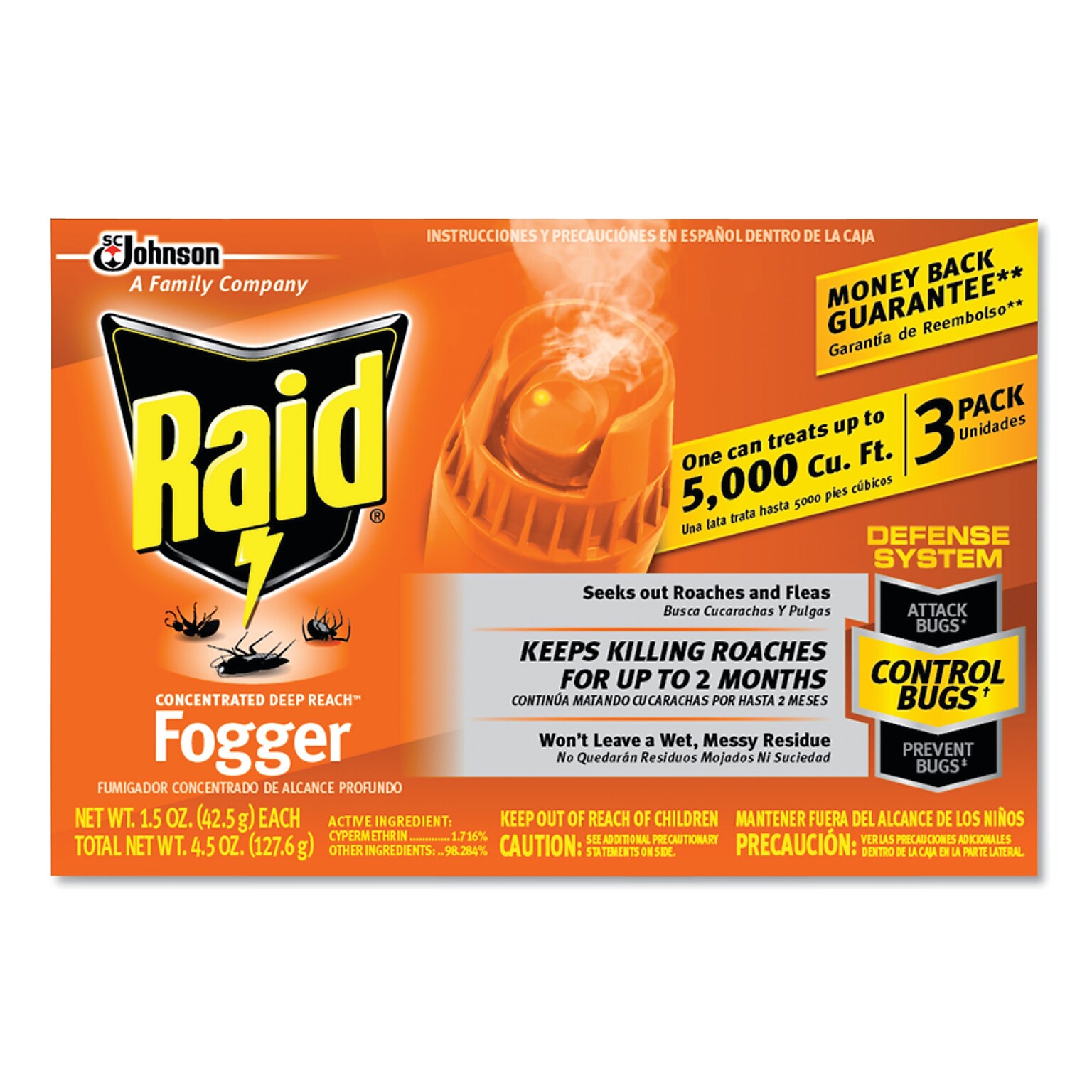 Raid® Concentrated Deep Reach Fogger, 1.5 oz Aerosol Spray, 3/Pack, 12 Packs/Carton