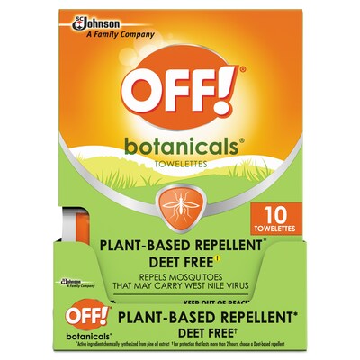 OFF!® Botanicals Insect Repellant, Box, 10 Wipes/Pack, 8 Packs/Carton