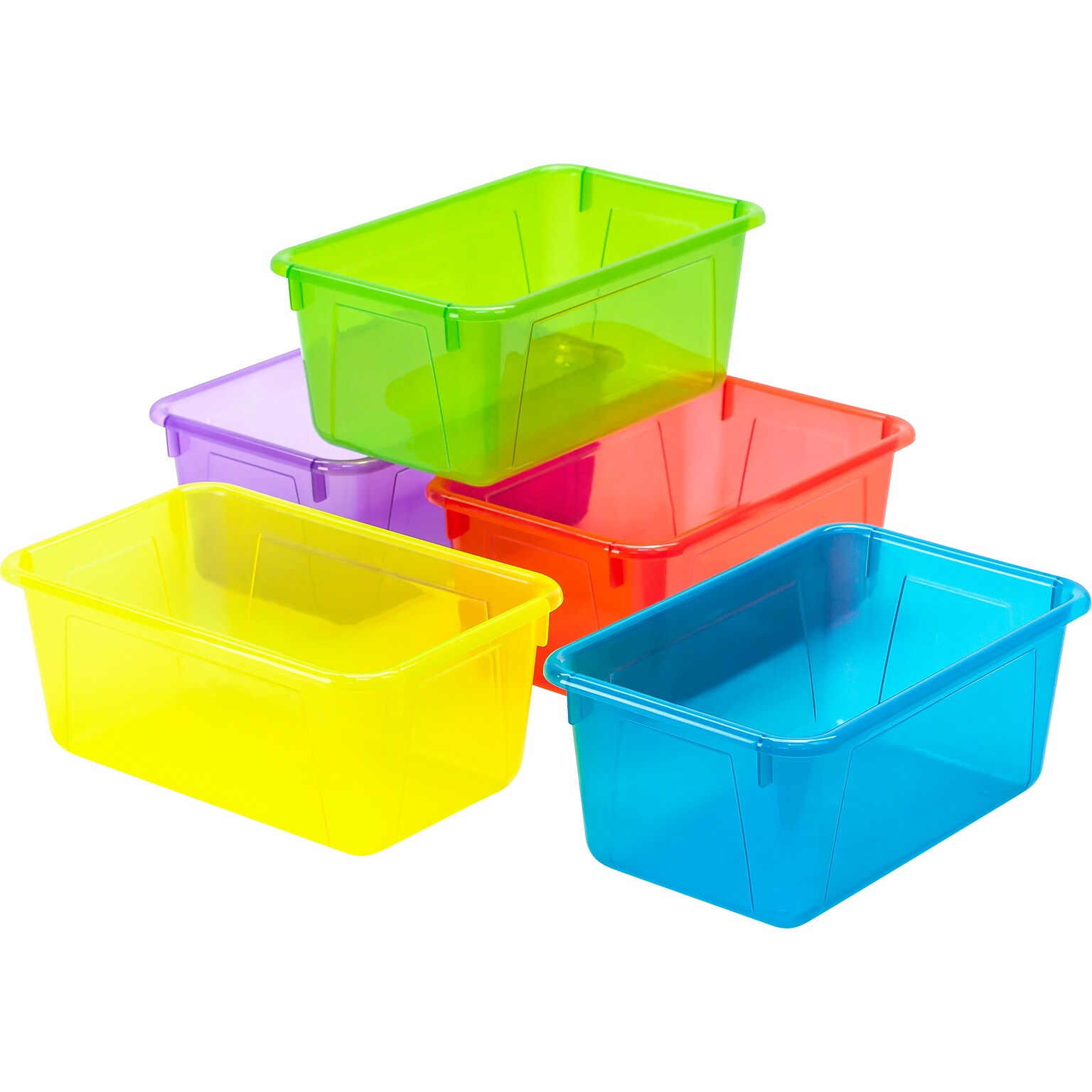 Storex Plastic Small Cubby Bins, 5.1 x 7.8 x 12.2, Assorted Colors, 5/Carton (62490U05C)