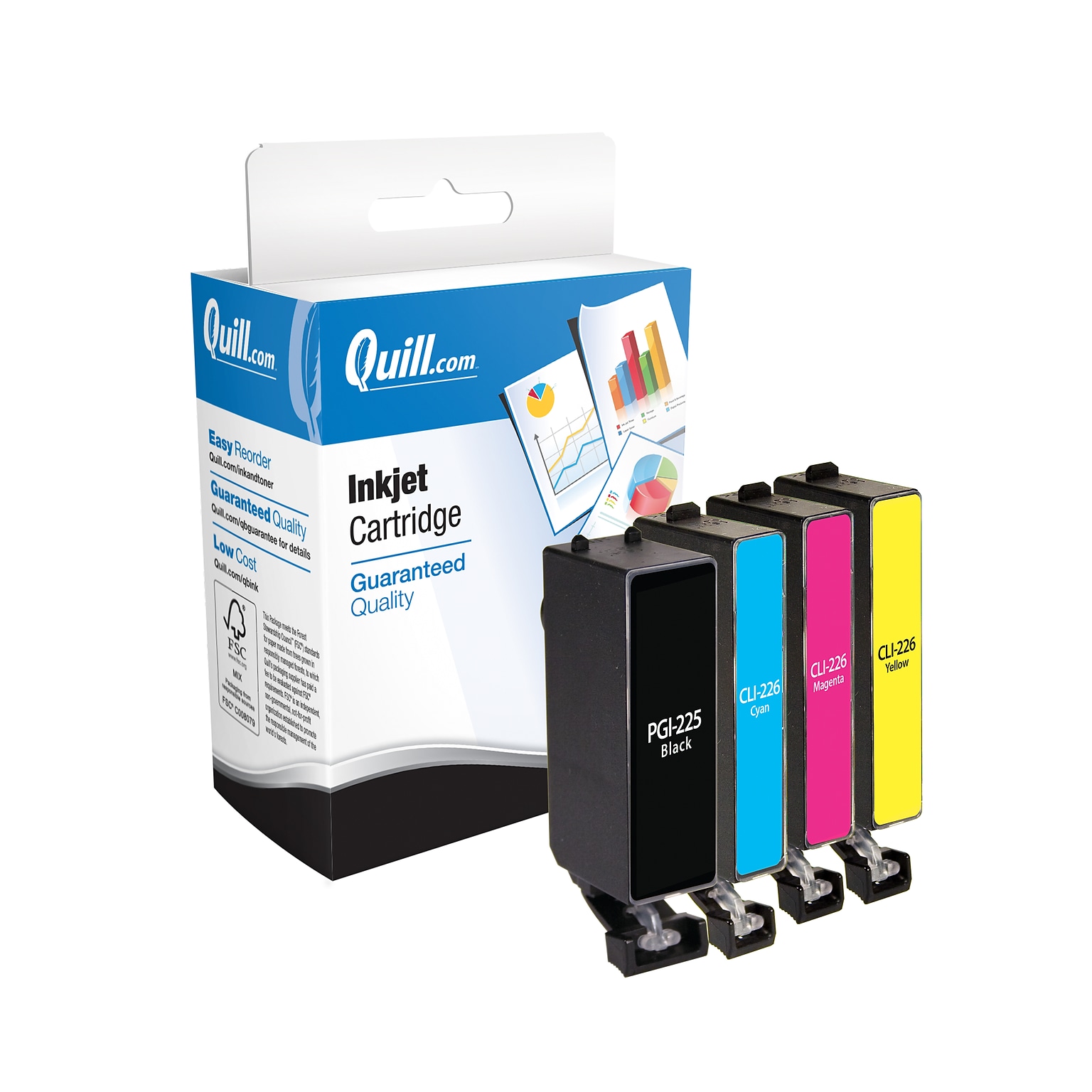 Quill Brand® Remanufactured Black/C/M/Y Standard Yield Ink Cartridge Replacement for Canon PGI-225/CLI-226 (4530B008), 4/Pack