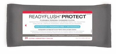 ReadyFlush Flushable Wet Wipes, 13 L x 9 W, Fragrance-free, Soft Pack Container, 24 Wipes/Pack,