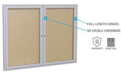 Ghent 3' H x 5' W Enclosed Vinyl Bulletin Board with Satin Frame, 2 Door (PA23660VX-181)