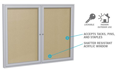 Ghent 3' H x 5' W Enclosed Vinyl Bulletin Board with Satin Frame, 2 Door (PA23660VX-181)