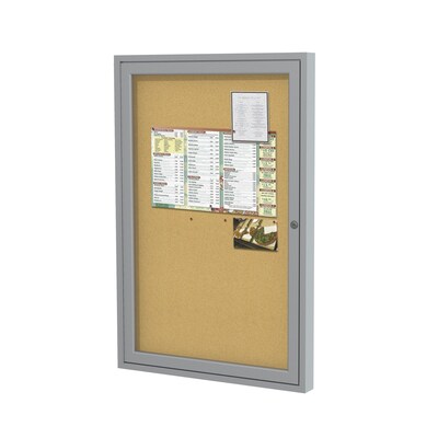 Ghent 3 H x 3 W Enclosed Natural Cork Bulletin Board with Satin Frame, 1 Door (PA13636K)