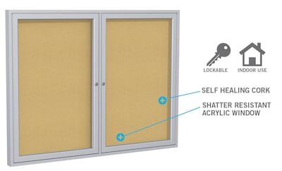 Ghent 4' H x 5' W Enclosed Natural Cork Bulletin Board with Satin Frame, 2 Door (PA24860K)