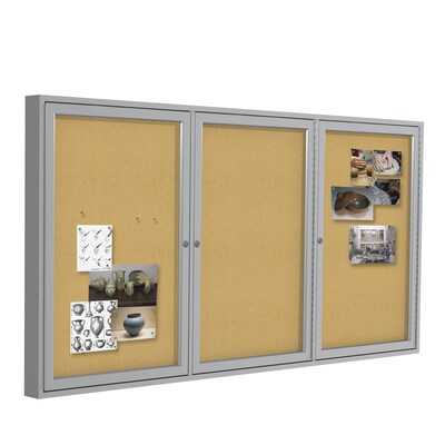 Ghent 4 H x 6 W Enclosed Natural Cork Bulletin Board with Satin Frame, 3 Door (PA34872K)