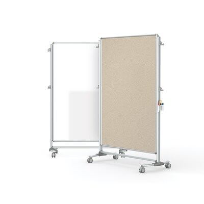Ghent Nexus Partition 76 H x 52 W Mobile 2-Sided Porcelain Magnetic Whiteboard/ Fabric Bulletin Board, Beige (NEX224MFP-90)