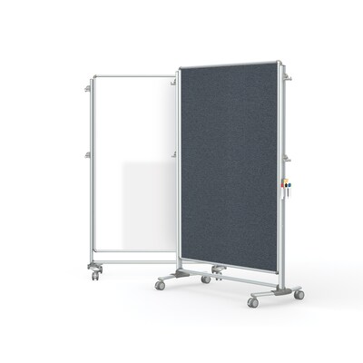 Ghent Nexus Partition Mobile 2-Sided Porcelain Magnetic Whiteboard/ Fabric Bulletin Board, Gray, 76 H x 52 W (NEX224MFP-91)