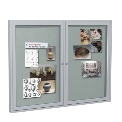 Ghent 3' H x 5' W Enclosed Vinyl Bulletin Board with Satin Frame, 2 Door, Silver (PA23660VX-193)