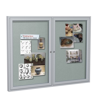 Ghent 3' H x 5' W Enclosed Vinyl Bulletin Board with Satin Frame, 2 Door, Silver (PA23660VX-193)