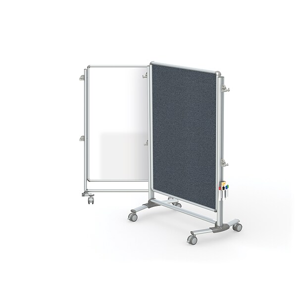 Ghent Nexus Jr. Partition Mobile 2-Sided Porcelain Magnetic Whiteboard/ Fabric Bulletin Board, Gray(NEX223MFP-91)