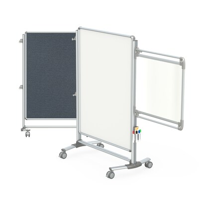 Ghent Nexus Jr. Partition Mobile 2-Sided Porcelain Magnetic Whiteboard/ Fabric Bulletin Board, Gray(NEX223MFP-91)