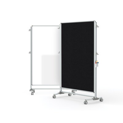 Ghent Nexus Partition Mobile 2-Sided Porcelain Magnetic Whiteboard/ Fabric Bulletin Board, Black, 76 H x 52 W (NEX224MFP-95)