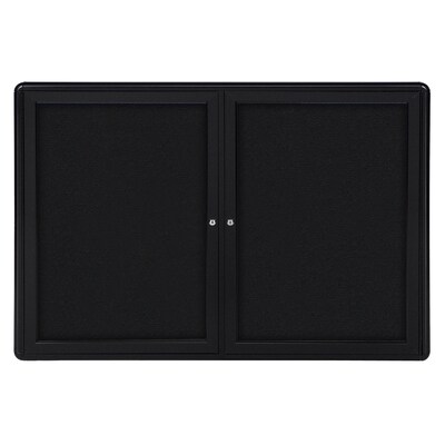 Ghent Ovation 3 H x 4 W Enclosed Fabric Bulletin Board with Black Frame, 2 Door, Black (OVK2-F95)