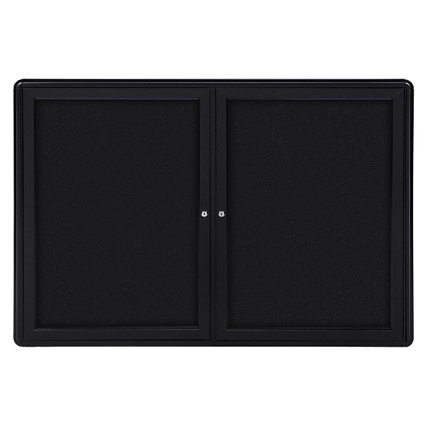 Ghent Ovation 3 H x 4 W Enclosed Fabric Bulletin Board with Black Frame, 2 Door, Black (OVK2-F95)
