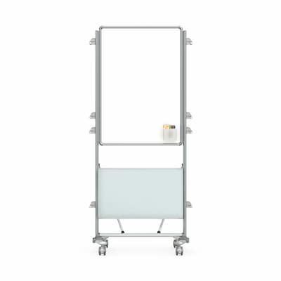 Ghent Nexus Easel+ 76H x 32W Mobile 2-Sided Porcelain Magnetic Whiteboard with Tablet Storage (NEX204EP-FR)