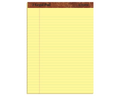 TOPS Legal Pad Notepads, 8.5 x 11.75, Wide Ruled, Canary, 50 Sheets/Pad, 12 Pads/Pack (7532)