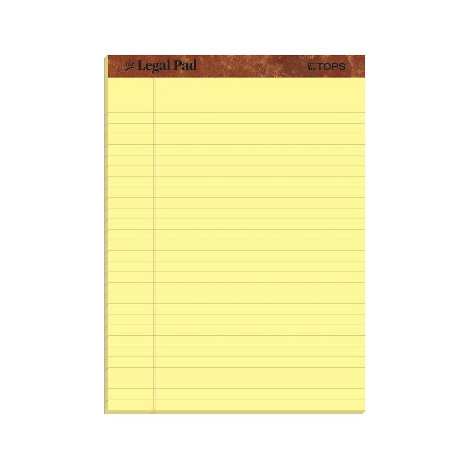 TOPS Legal Pad Notepad, 8.5 x 11.75, Wide Ruled, Canary, 50 Sheets/Pad, Dozen (7532)