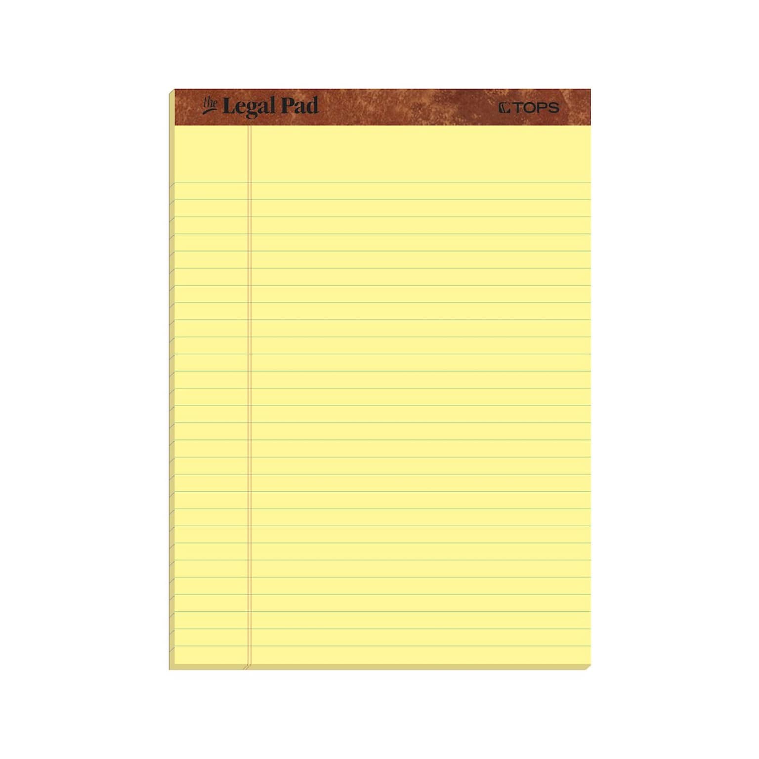 TOPS Legal Pad Notepads, 8.5 x 11.75, Wide Ruled, Canary, 50 Sheets/Pad, 12 Pads/Pack (7532)