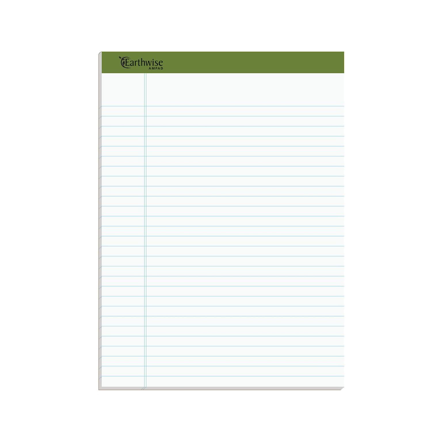 Ampad Earthwise Notepads, 8.5 x 11.75, Wide Ruled, White, 50 Sheets/Pad, 12 Pads/Pack (TOP 20-172R)