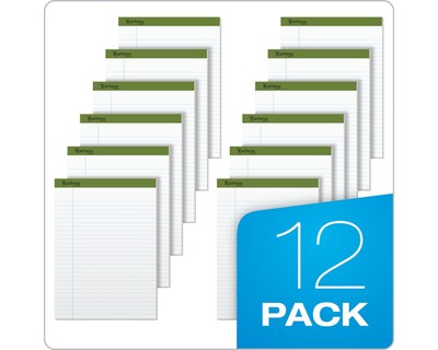 Ampad Earthwise Notepads, 8.5" x 11.75", Wide Ruled, White, 50 Sheets/Pad, 12 Pads/Pack (TOP 20-172R)