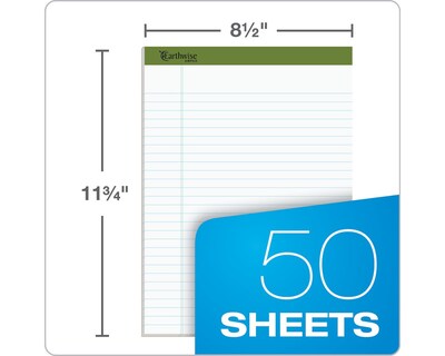 Ampad Earthwise Notepads, 8.5" x 11.75", Wide Ruled, White, 50 Sheets/Pad, 12 Pads/Pack (TOP 20-172R)