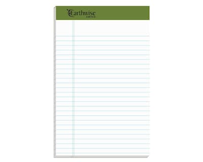 Ampad Earthwise 100% Recycled Ruled Pad,  5x8, Jr. Legal Ruling, White, 50 Sheets/Pad, 12 Pads/Pack