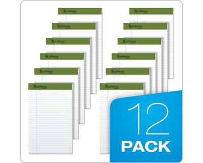 Ampad Earthwise 100% Recycled Ruled Pad,  5x8", Jr. Legal Ruling, White, 50 Sheets/Pad, 12 Pads/Pack (20152)