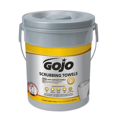 Gojo Scrubbing Towels, Hand Cleaning, 2-Ply, 10.5 x 12, Fresh Citrus, Silver/Yellow, 72/Bucket