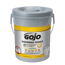 Gojo Scrubbing Towels, Hand Cleaning, 2-Ply, 10.5 x 12, Fresh Citrus, Silver/Yellow, 72/Bucket