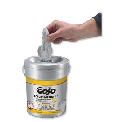 Gojo Scrubbing Towels, Hand Cleaning, 2-Ply, 10.5 x 12, Fresh Citrus, Silver/Yellow, 72/Bucket