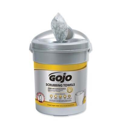 Gojo Scrubbing Towels, Hand Cleaning, 2-Ply, 10.5 x 12, Fresh Citrus, Silver/Yellow, 72/Bucket