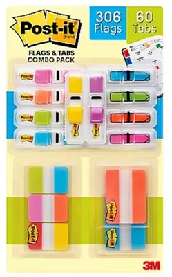 Post-it® Flags & Tabs Value Pack, Assorted Sizes, Assorted Colors, 366/Pack (686ComboClub)