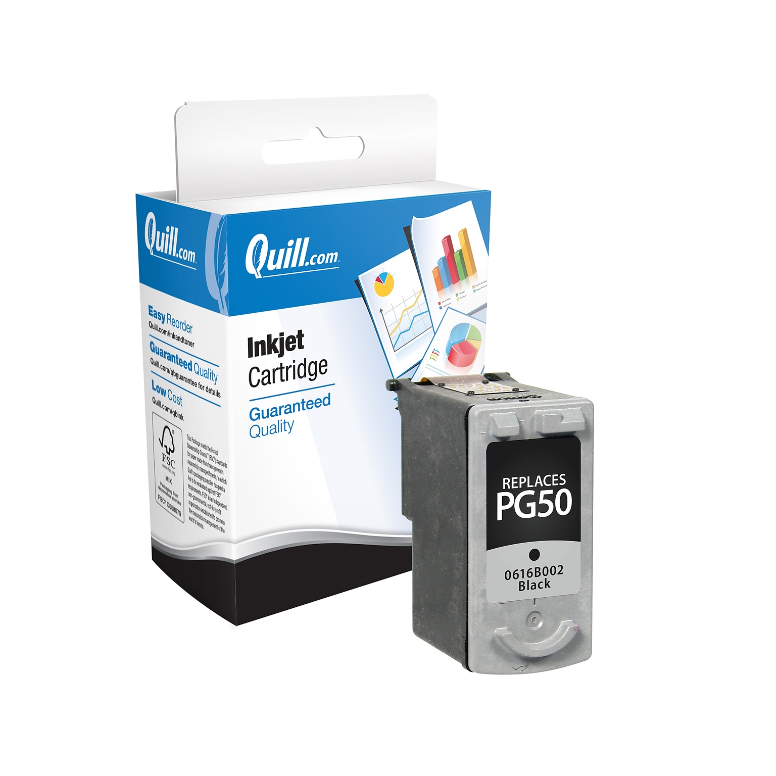 Quill Brand® Remanufactured Black High Yield Ink Cartridge Replacement for Canon PG-50 (0616B002) (Lifetime Warranty)