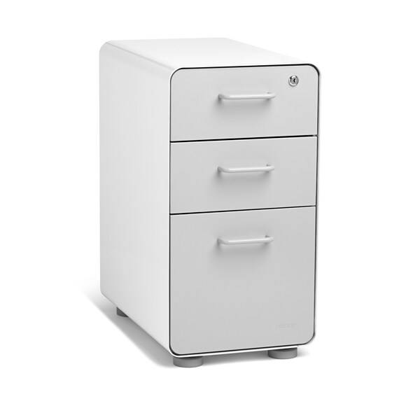 Poppin White + Light Gray Slim Stow 3-Drawer vertical File Cabinet, Light Gray (104668)