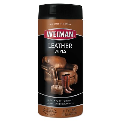 WEIMAN Leather Wipes, 7 x 8, 30/canister, 4 Canister/carton