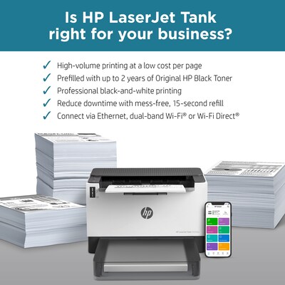 HP LaserJet Tank 2504dw Wireless Black & White Refillable Laser Printer Prefilled with Up to 2 Years of Toner (2R7F4A#BGJ)