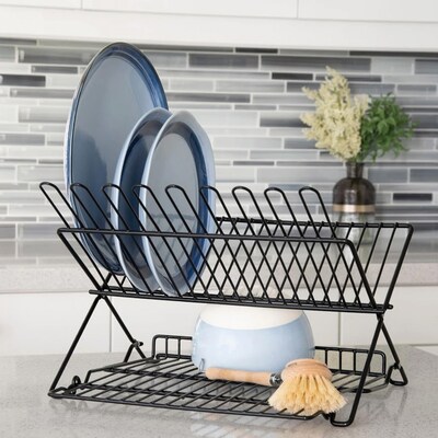 Better Houseware Coated-Steel Folding Dish Rack, Black (BTH1489E)