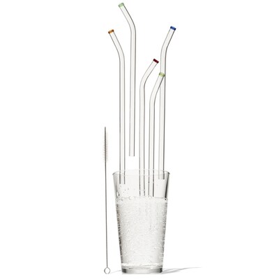 Better Houseware Standard Glass Straws with Cleaning Brush, 5 Pack, (308)