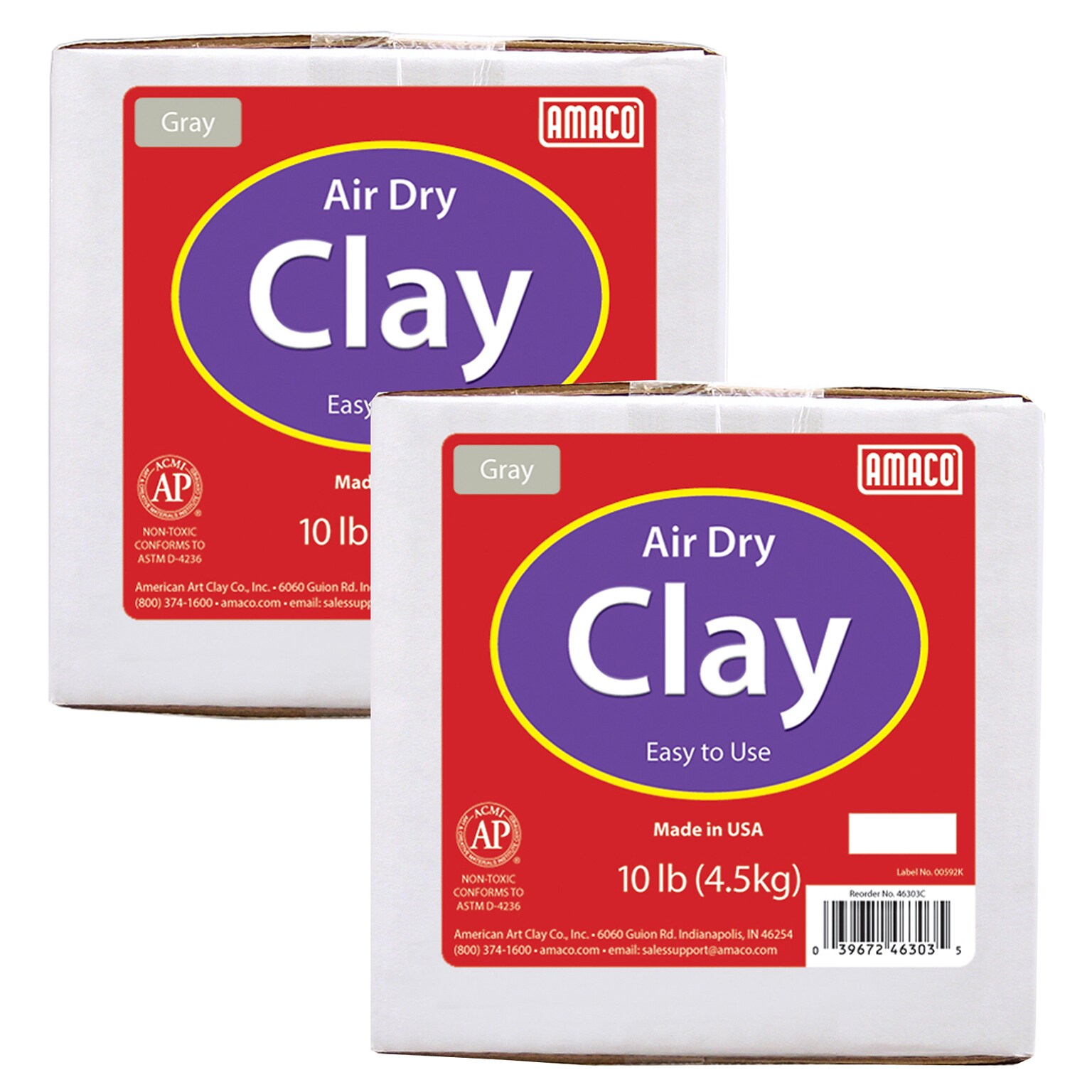 AMACO Air Dry Clay, Gray, 10 lbs. Per Box, 2 Boxes (AMA46303C-2)
