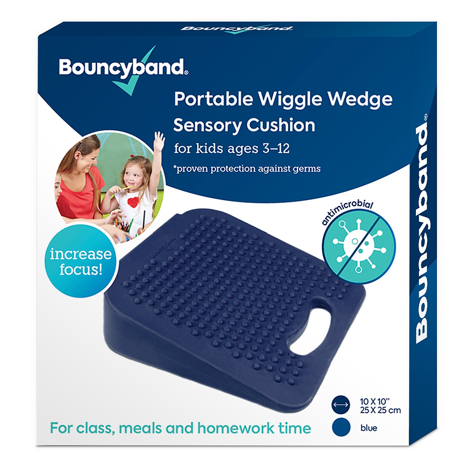 Bouncyband Wiggle Wedge Sensory Cushion, 10 Square, Blue (BBAWD10BU)