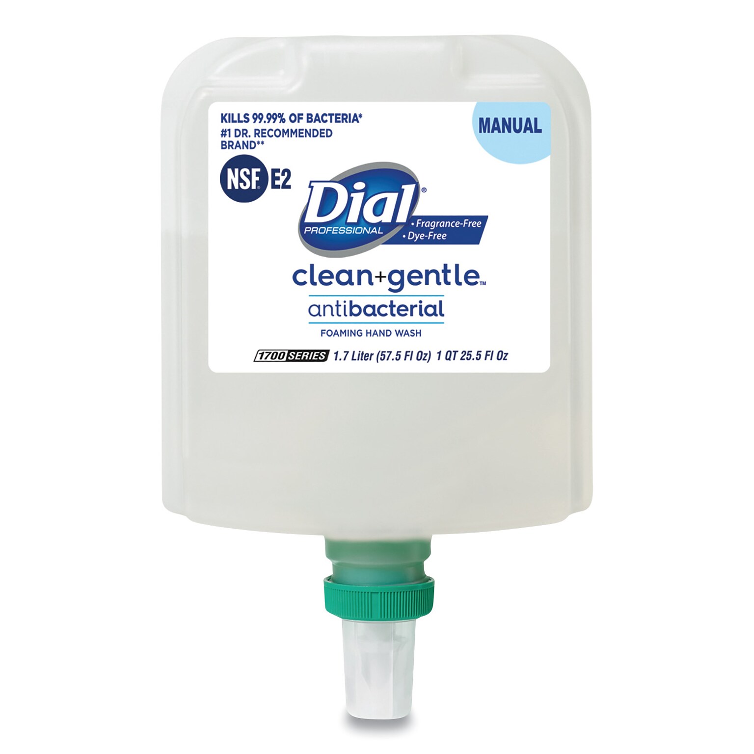 Dial Professional Clean+Gentle Antibacterial Foaming Hand Wash Refill for Dial 1700 Dispenser, Fragrance Free, 1.7 L, 3/Carton