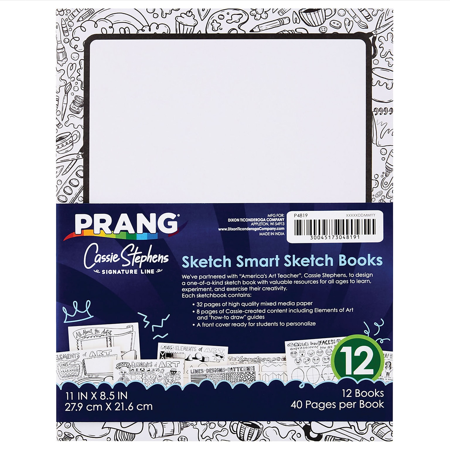 Prang® Sketch Smart, 11 x 8.5, Sketch Book, White, 40 Sheets/Book, 12/Pack (PAC4819)